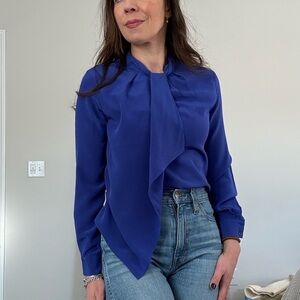 The Fold London 100% Silk Blouse Royal Blue
